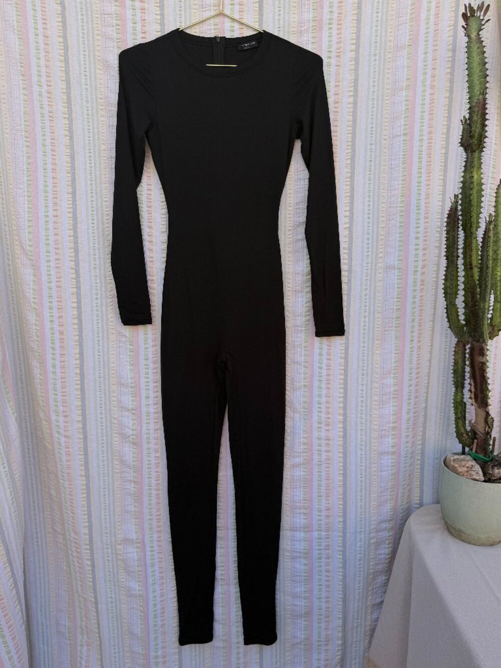 Naked Wardrobe Black Long-Sleeve Fitted Jumpsuit Catsuit- Size S